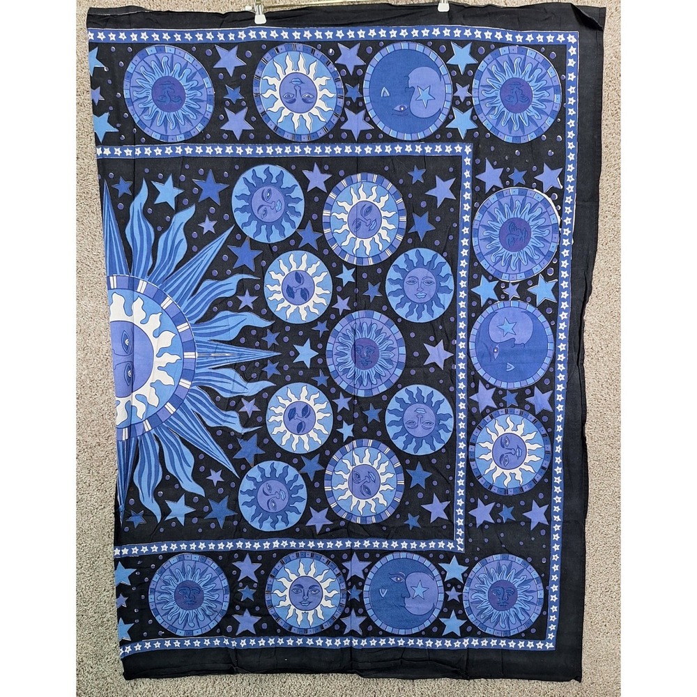 Unbranded Wall Tapestry Unisex Blue Celestial Sun Moon Stars Boho Hippie Vintage